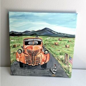 Old Time Truck on Farm Painting 12 x 12 On Canvas